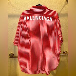 Balenciaga Oversized Red & White Striped Button Up